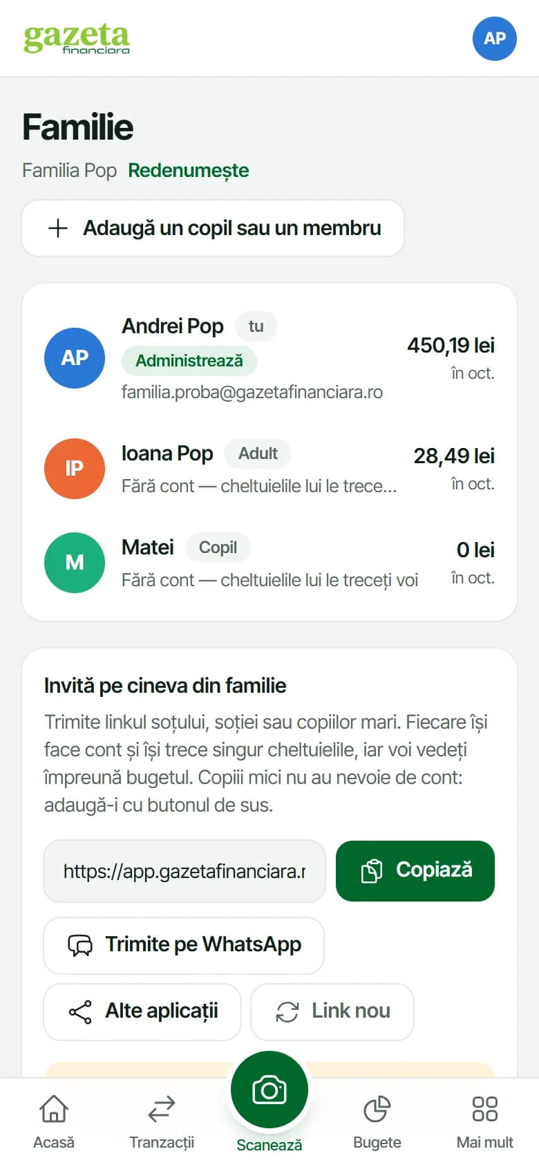 Membrii familiei și cât a cheltuit fiecare luna aceasta